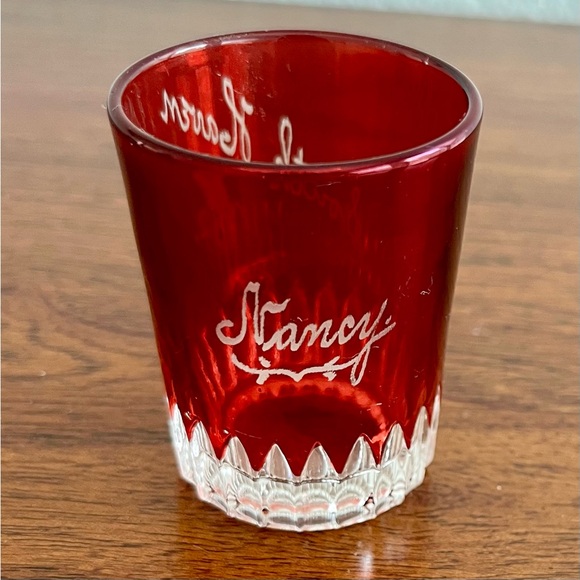 Antique Ruby Red Flash Glass Souvenir Set Of 3 Creamer & Shot Glass Early 1900s - Picture 12 of 16